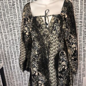 Urban Outfitters Black and Gold Patterned Long Sleeve Dress